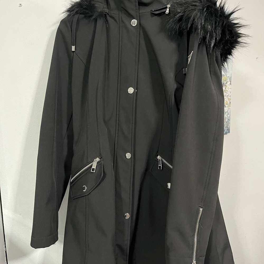 Guess Black Utility Jacket with Fur Trim